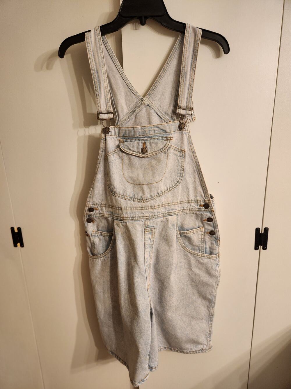 Vintage 90s London London Denim Shortalls Womens L Light Wash Bib Overalls